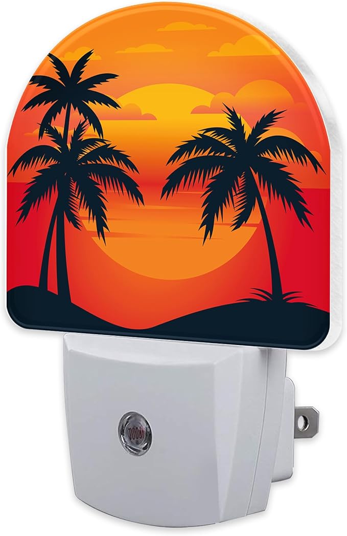 Palm Tree with Sunset Night Light Plug into Wall, Tropical Summer Beach Dusk to Dawn Night Light,0.5w Energy Saving Sleep Friendly Nightlights for Kids Boys Girls Home Decor