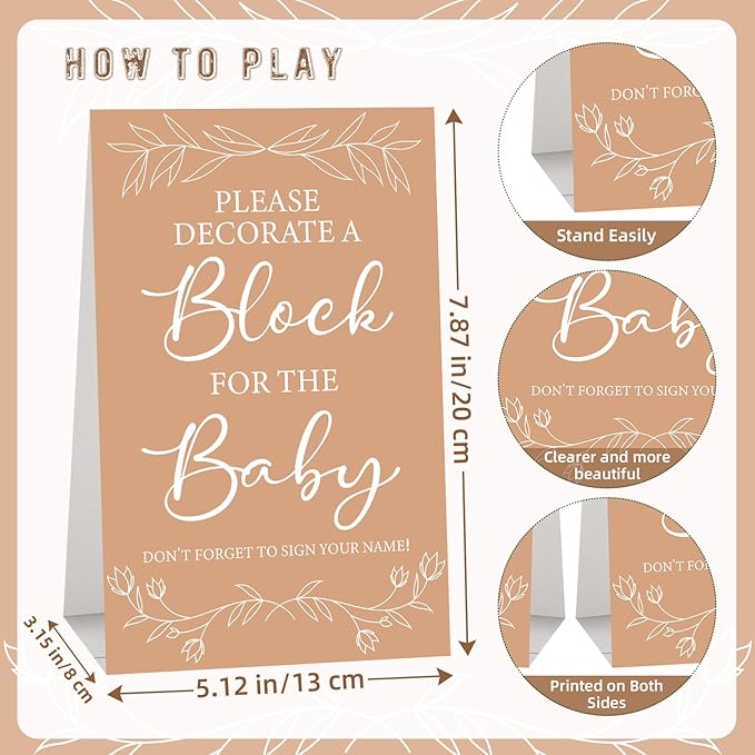 117 Pcs Baby Shower Blocks to Decorate Game Kit Includes 52 Wooden Blocks 24 Markers 1 Game Sign 40 Templates to Paint (Kraft)