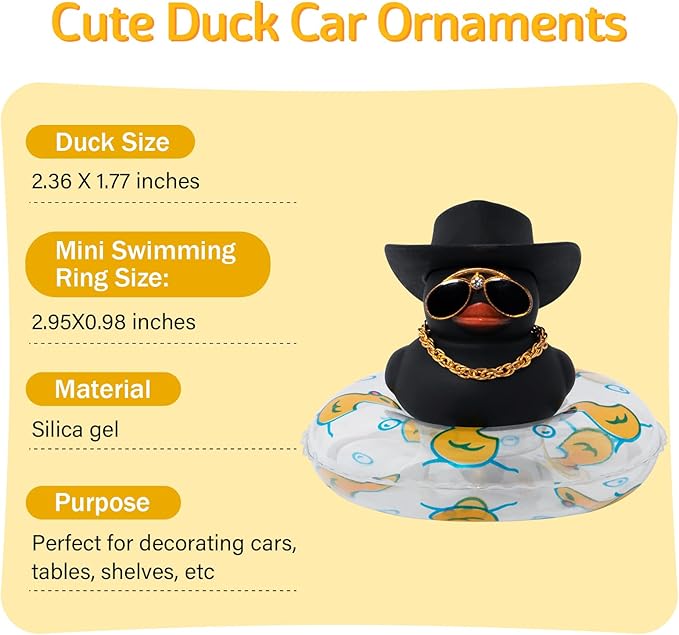 woonu 2Pcs Car Dashboard Decorations: Color Ducks & Cowboy Accessories with Mini Hat Sunglasses & Swim Ring - Pink & Black Ducks, Pink & Black Cowboys
