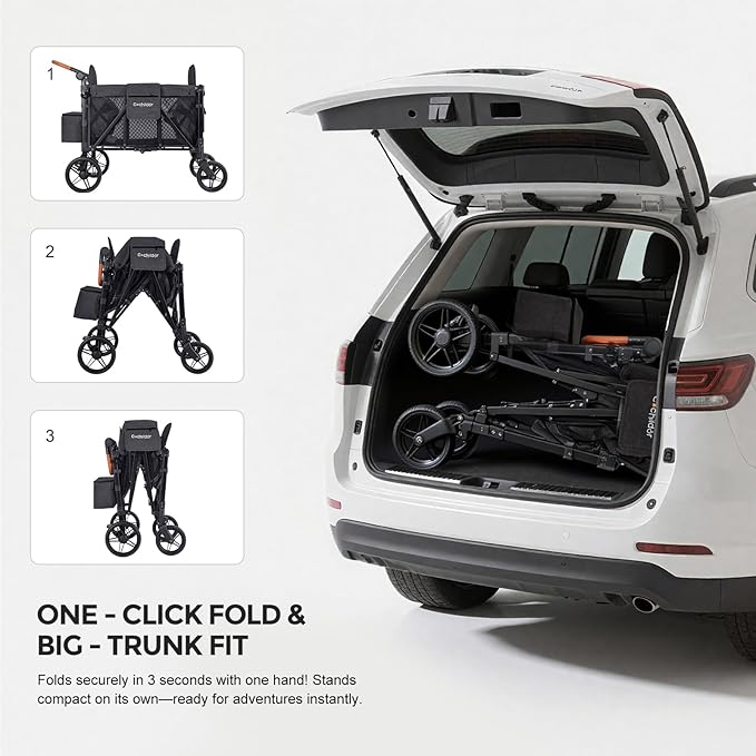 Elite 4-Seater Wagon Stroller for 2-4 Kids, One-Hand Fold, High Seats with 5 Point Harness, Adjustable Handle & Canopy, Dark Gray