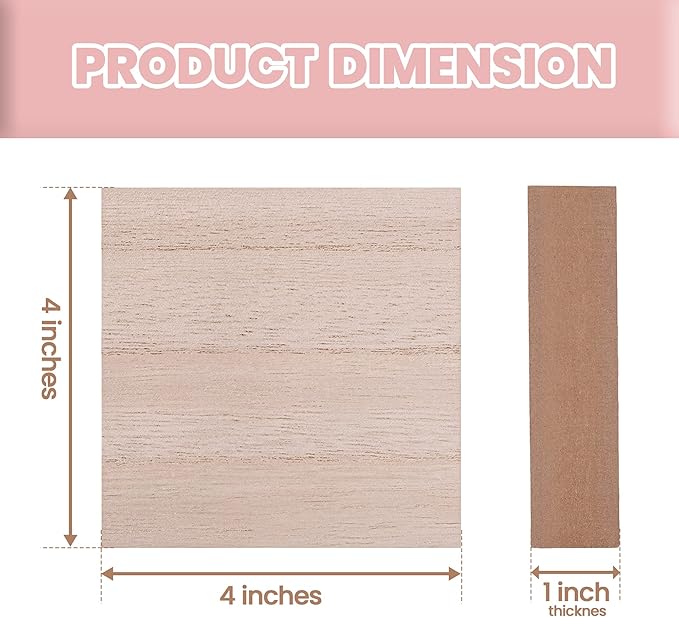(12-Pack) - 4” x 4” Wooden Blocks for Crafts - 1-Inch Thick Square MDF Blocks - Smooth Surface with Wood Grain Pattern - Highly Customizable Blank Wood Squares