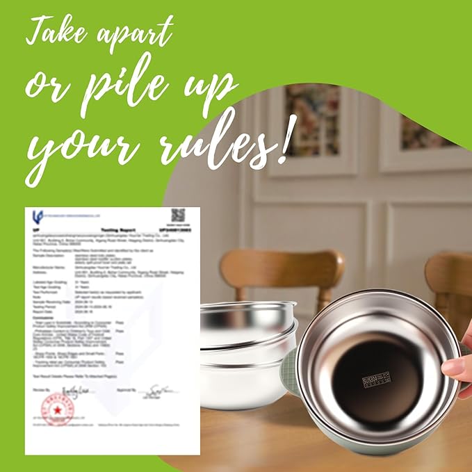 1 Pack Stainless Steel Toddler Suction Bowls for Baby Plates, 2-in-1 SUS304 Toddlers Bowl & Removable Silicone Suction Kids Bowl for Cereal | Snack | Anti-Scald Non-Toxic Suction Bowls