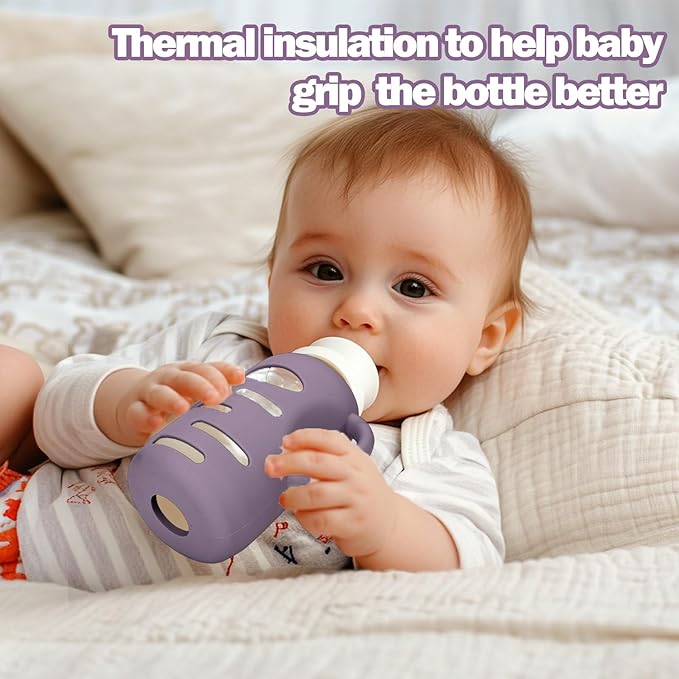 BUSOHA 3 Pack Silicone Sleeves for Dr. Brown's Glass Baby Bottles - Drop Protection Baby Bottle Sleeves Compatible with Dr. Brown's Newborn Glass Bottles with Silicone Handles,9oz