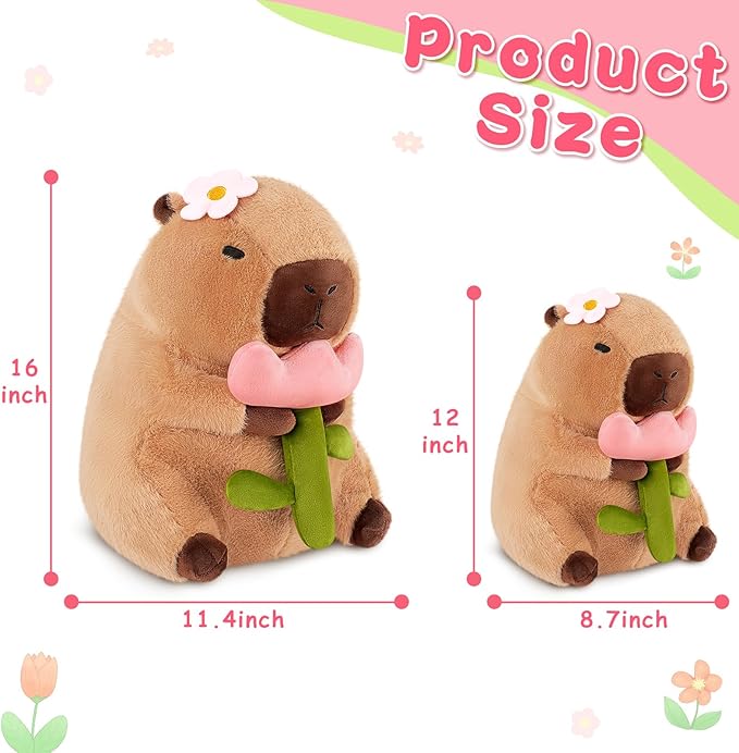 Achwishap Capybara Plush,Cute Plushies Capybara Stuffed Animals,Capybara Plush Toys,Kawaii Plushie Stuffed Toy with Flower Plushies Gift for Kids Adults Birthday(Capybara with Holding Flower,12”)
