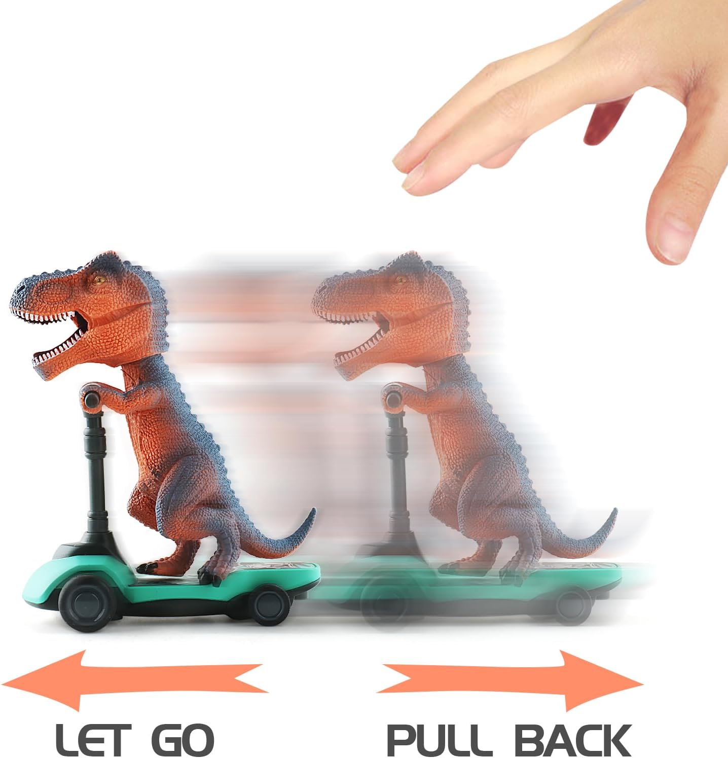 DINOBROS Dinosaur Scooter Toys Pull Back Cars Mini Finger Kick Scooters Boy Toy Age 3 4 5 6, Dino Gift Sets for Kids 4-Pack