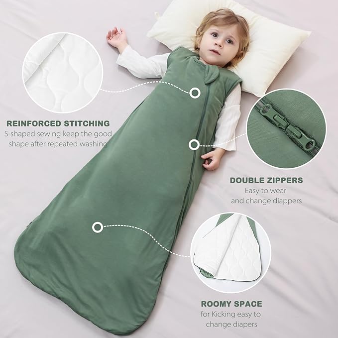 Mosebears Unisex Rayon Made from Bamboo Sleep Sack with 2-Way Zipper,2.5 Tog Baby Winter Sleep Sack (Dark Green,0-6 Months)
