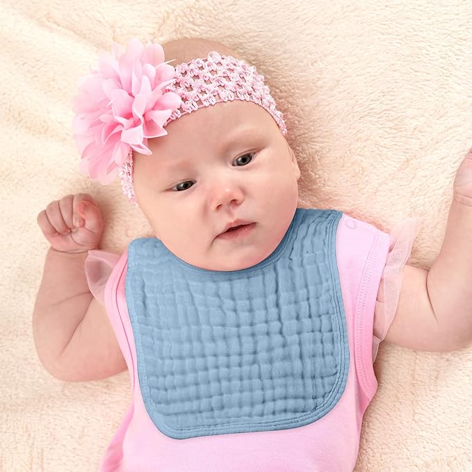 Tallew 8 Pack Baby Bibs and Muslin Burps for Baby Boy Girl Drooling and Teething 20" x 10" Burp Cloths Absorbent Rag Soft Cotton Bibs for Newborn Toddler Infant 0-24 Month Essentials(Blue Series)