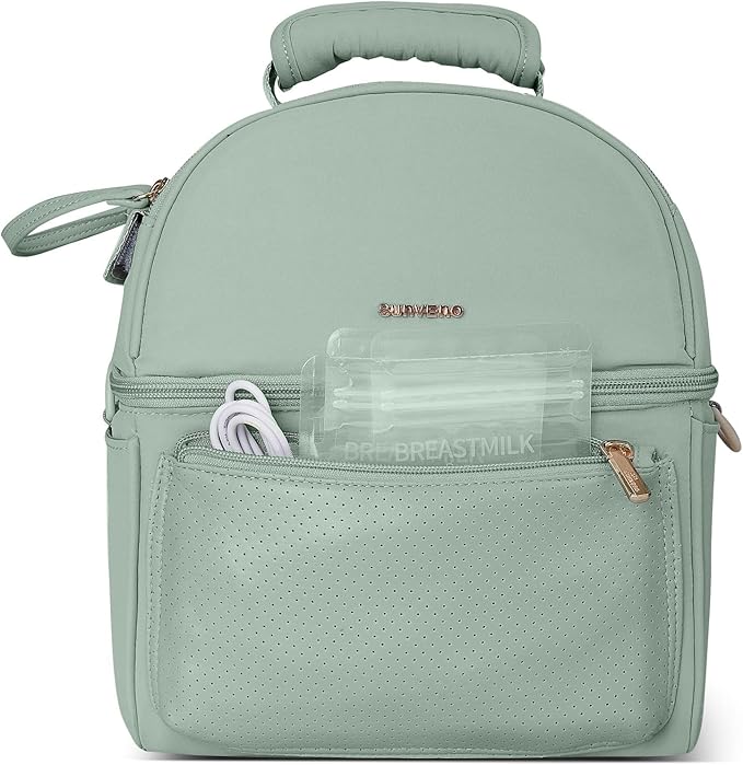 Sunveno Breastmilk Cooler Bag with 2 Ice Packs & Detachable EPP Insulation Box, 15-Hour Cold Retention Foil-Lined Leak-Proof Tote Fits 3 Baby Bottles for On-The-Go Pumping Moms, Daycare & Travel