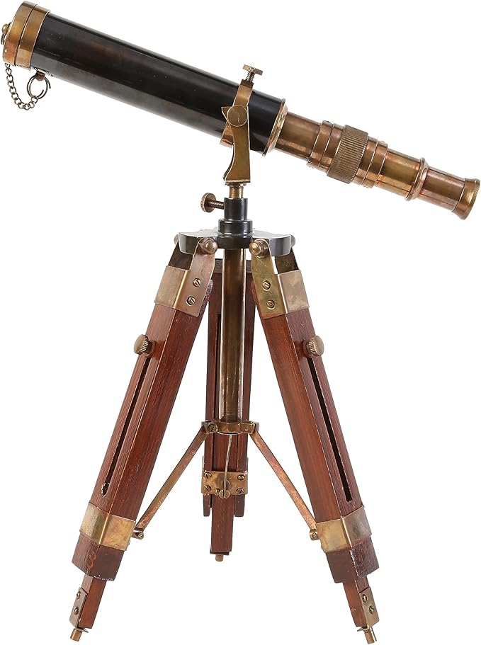 Table Décor 9 inch Telescope Vintage Marine Gift Functional Instrument Collectables Gift Item (Brass Antique + Wood)