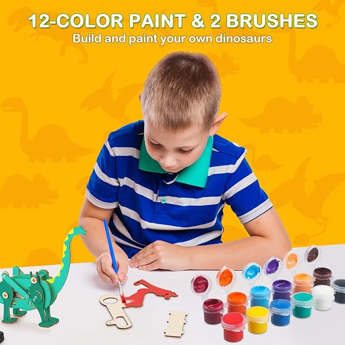 Poraxy Dinosaur Toys, 4 in 1 STEM Kits for Kids Age 8-10, Toys for Ages 8-13, Educational Science Building Projects, 3D Wooden Puzzles Robot Crafts, Gifts for Boys Girls 7 8 9 10 11 12 13 Year Old