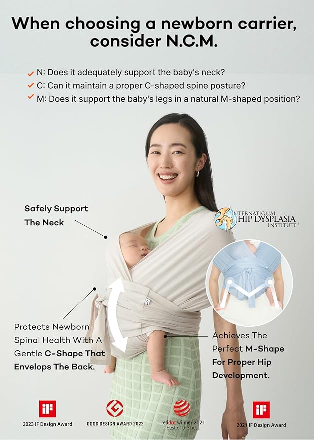 Konny Baby Carrier Flex SoftBreeze with Head Support - Adjustable, Easy to Wear Baby Wrap Sling, Perfect for Newborn Babies Essentials up to 44 lbs (M-4XL) - Blue Grey