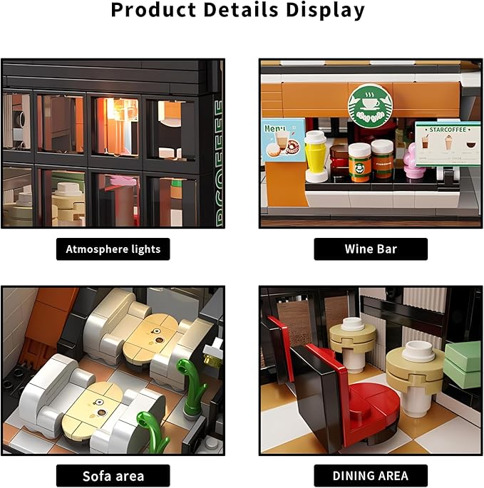 Coffee Shop Building Blocks Toys City Street View Architecture Model Set Birthday Age 6+ Children Teens Adult 581 Pieces