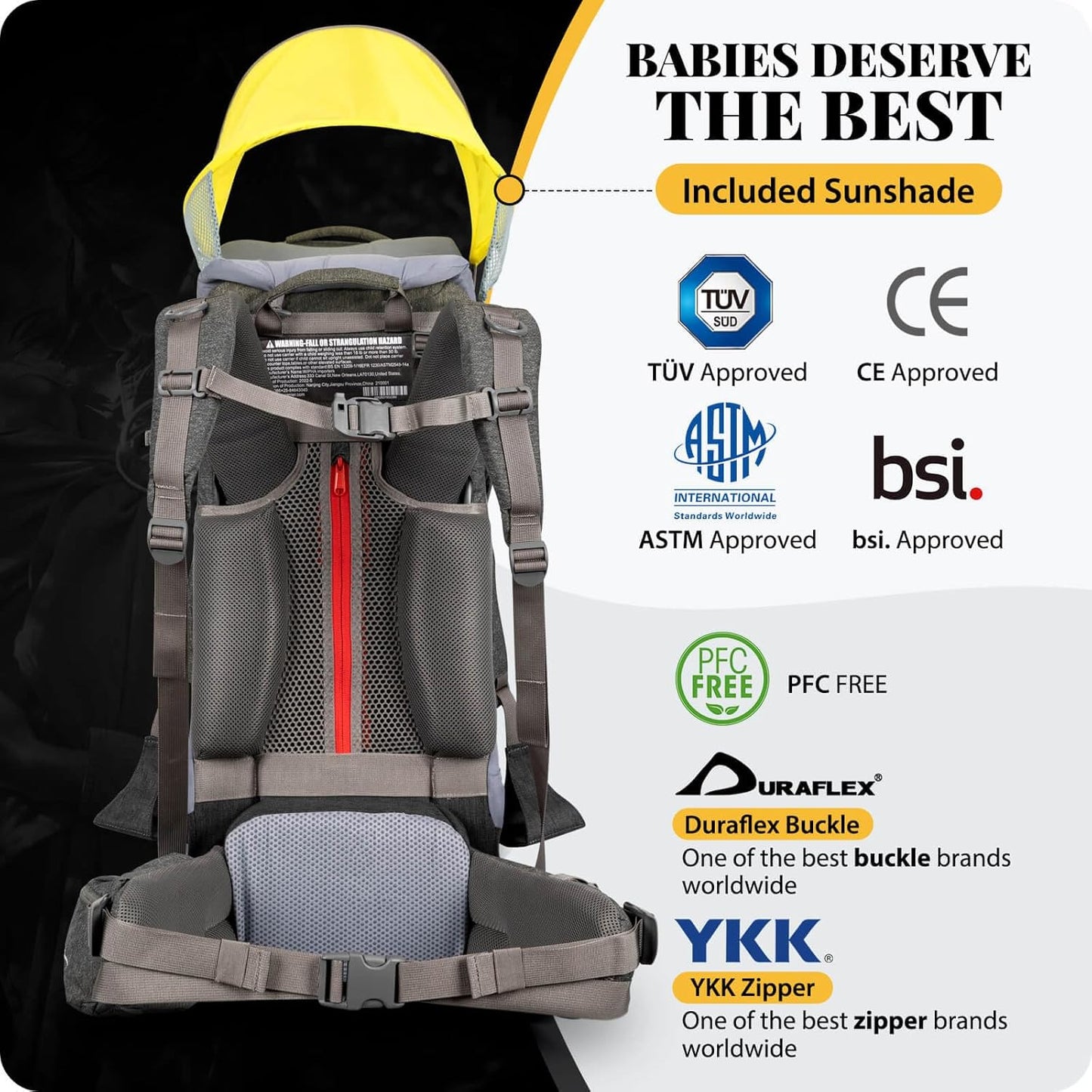 WIPHA Baby Backpack Carrier, Upgraded Carrying System Toddler Hiking Backpacks Carrier, Ergonomic Pro Baby Carrier Backpack with Safety Seat