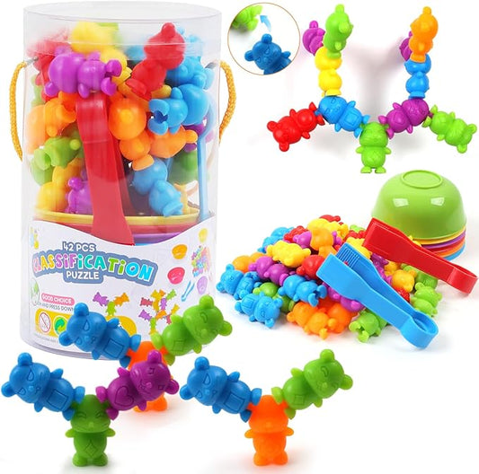 UNIQUE KIDS Stacking Mouse Counting and Matching Game with Sorting Cups – Educational Montessori Toy for Color Classification, Sensory Development, and Learning for Toddlers and Preschoolers Age 3+