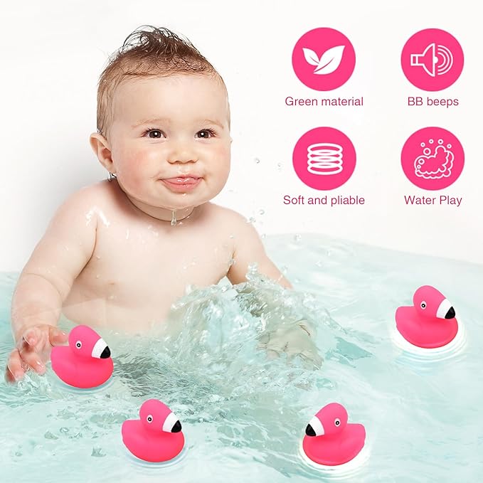 30PCS Mini Flamingo Rubber Ducks - Vinyl Bath Toys for Kids, Party Favors, Baby Shower Decor 2.3x2.7x2.16 Inches.