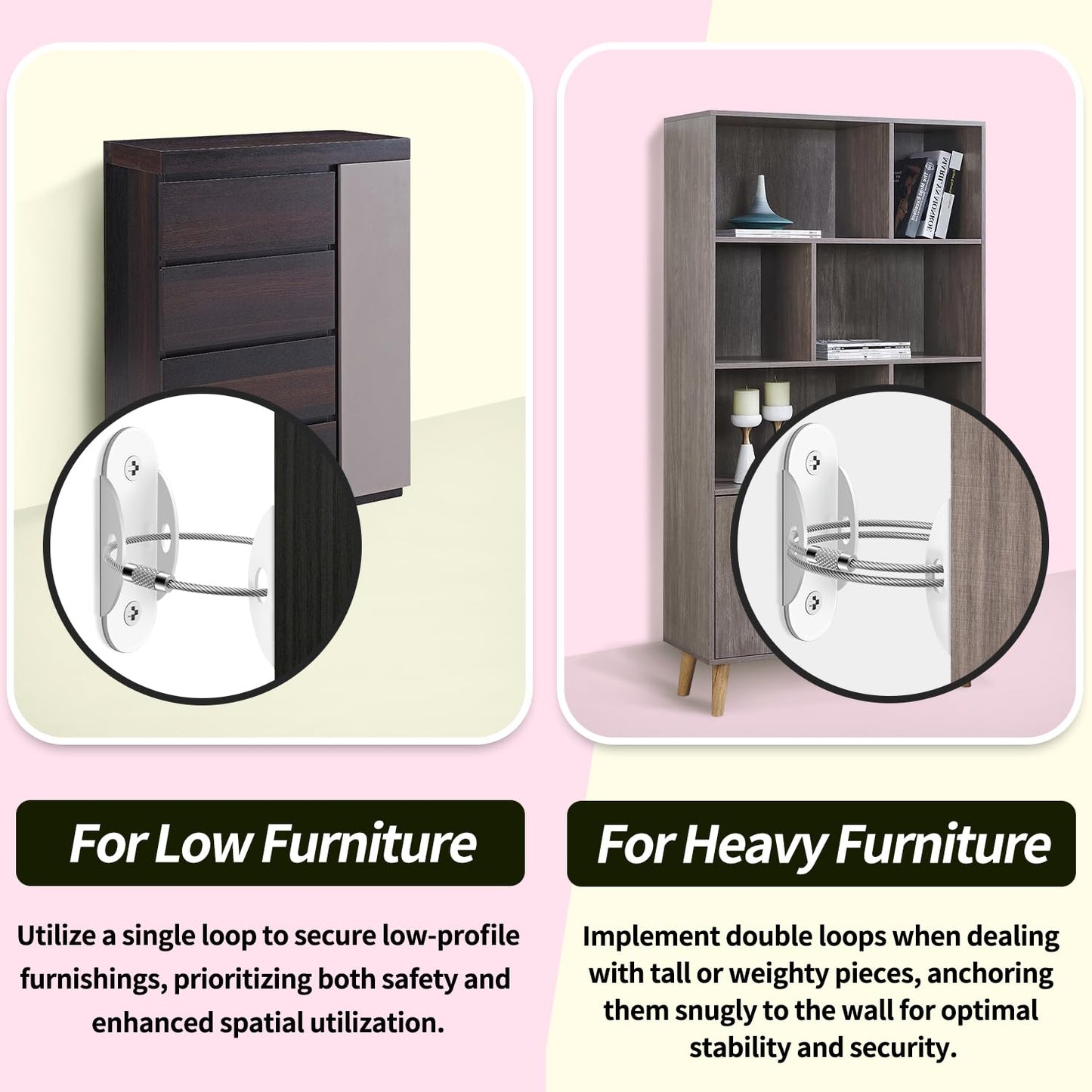 Anti Tip Furniture Anchors (6 Packs) Furniture Anchors for Baby Proofing, Earthquake Straps for Furniture Dresser Wall Safety Anchor Furniture Safety Straps Wall Straps, White