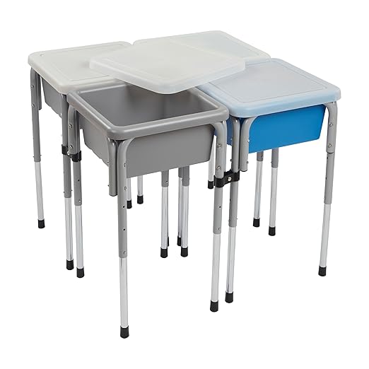 ECR4Kids 4-Station Sand and Water Adjustable Play Table, Sensory Bins, Grey/French Blue