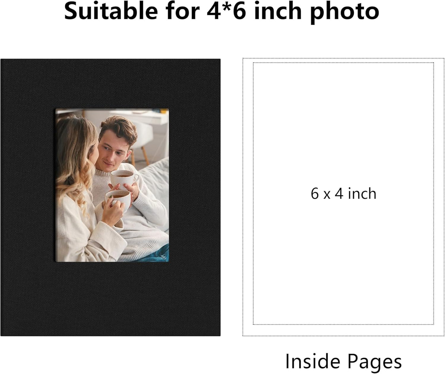 Small 4x6 Photo Album 100 Pockets Linen Cover with Front Window Portable Mini Picture Book for Family Travel Wedding and Memory Keepsake Organizer Black