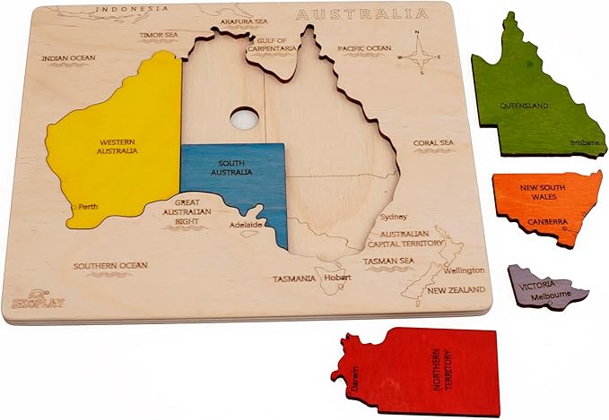 Australia Map Wooden Jigsaw Puzzle for Kids | 6 Puzzle Pieces | Learning & Educational Toy Gift for Boys & Girls Ages 3 Years and Above