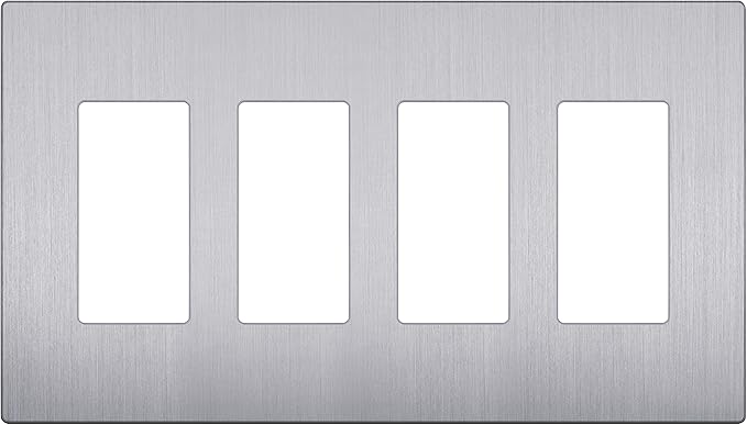 LIDER Brushed Finish Decorator Switch Cover, Screwless Wall Plate, Mid-Size 4-Gang 4.88" x 8.58", Unbreakable Polycarbonate Thermoplastic, UL Listed, LSWP-34M-BSV, Brushed Silver