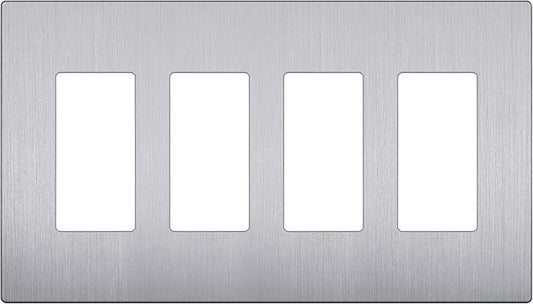 LIDER Brushed Finish Decorator Switch Cover, Screwless Wall Plate, Mid-Size 4-Gang 4.88" x 8.58", Unbreakable Polycarbonate Thermoplastic, UL Listed, LSWP-34M-BSV, Brushed Silver