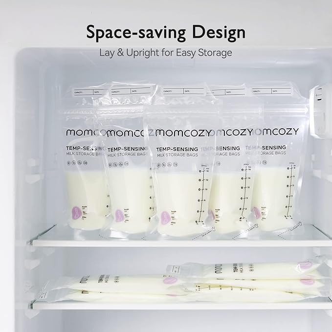 Momcozy Breastmilk Storing Bags, Temp-Sensing Discoloration Milk Storing Bags for Breastfeeding, Disposable Milk Storage Bag with 6 Ounce Self Standing, No-Leak Milk Freezer Storage Pouches, 200pcs