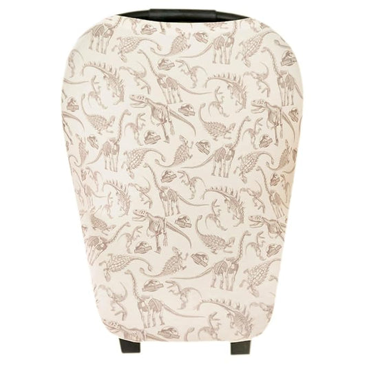 Copper Pearl Baby Car Seat Cover Canopy and Nursing Cover Multi-Use Stretchy 5 in 1 Gift 'Jurassic Park Fossils' - One Size