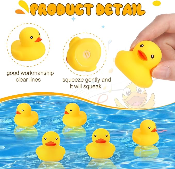 Vinsot 100 Pcs Mini Rubber Ducks Bulk Rubber Duck Bath Toys Squeak Float Bath Toy for Birthday Party Favors Gift Summer Beach Pool Activity Carnival Game(2.17 x 1.97 x 1.85 Inch)