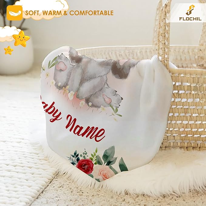 FLOCHIL Personalized Baby Blanket - Custom Baby Blanket with Name for Girls, Newborn Bunny Plush Fleece (30x40)
