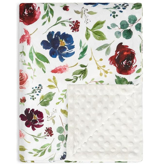 HOMRITAR Baby Blanket for Boys Girls Super Soft Minky Toddler Blanket Double Layer Dotted Backing, Receiving Blanket wtih Multicolor Floral Design 30 x 40 Inch