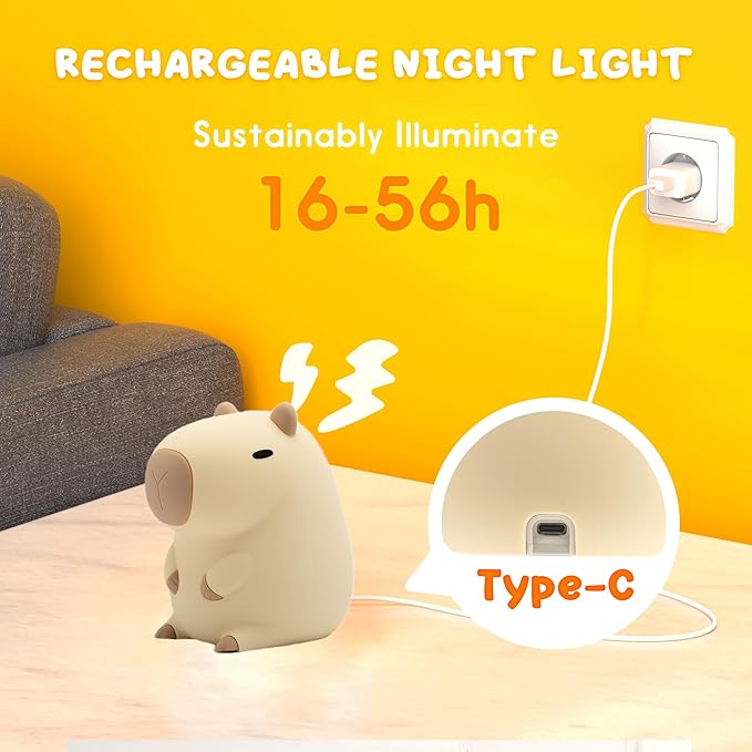 UNEEDE Cute Capybara Night Light, Novelty Animal Silicone Nursery Night Light Rechargeable Table Bedside Lamp with Touch Sensor for Bedroom Living Room Squishy Capybara Stuff Boys Girls Gifts