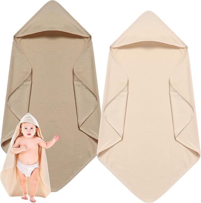 Breling 2 Pcs Cotton Hooded Baby Towels 32 x 32 Inch Newborn Bath Towel for Baby Girl Infant Toddler Soft Absorbent Unisex Registry Gift(Classic Style)
