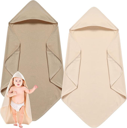 Breling 2 Pcs Cotton Hooded Baby Towels 32 x 32 Inch Newborn Bath Towel for Baby Girl Infant Toddler Soft Absorbent Unisex Registry Gift(Classic Style)
