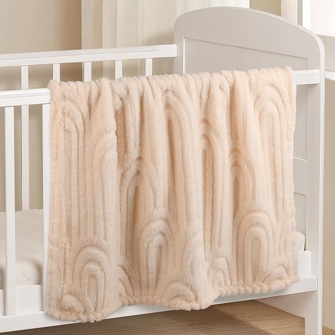 Ultra Soft Fleece Baby Blanket,Swaddle & Receiving Blankets for Newborn Infant, Lightweight Breathable Nursery Nap Blanket for Crib Stroller, for Boys & Girls Rainbow 30"x40" Beige