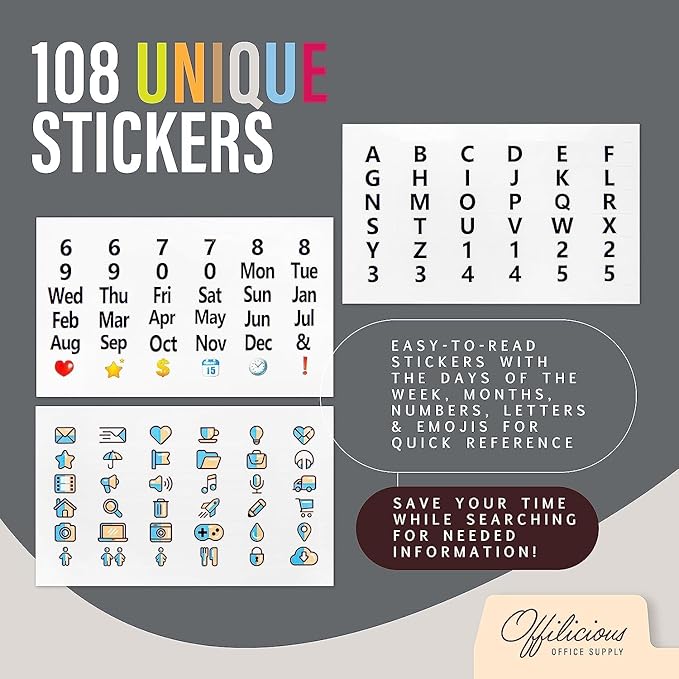 25 Heavyweight Manila Index Card Box Dividers - 3x5 with Tabs & 108 Stickers, Monthly & Recipe Guides, Greeting Card Dividers