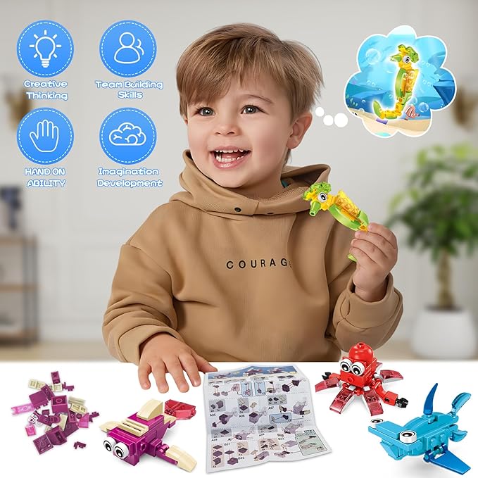 36 Packs Marine Animals Building Blocks Toy, Party Favors for Kids, 999PCS Building Set, Classroom Prizes, Goodie Bag Stocking Stuffers, Ideal for Boys and Girls Ages 6-12+