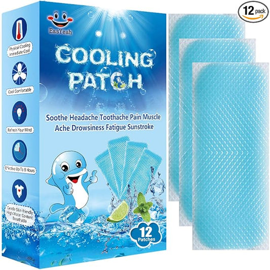 12 Sheets Cooling Patches for Fever Discomfort & Pain Relief, Cooling Relief Fever Reducer, Soothe Headache Pain, Pack of 12