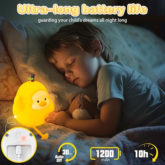 Night Light for Kids, Rechargeable Dimmable Silicone LED Nightlight with 7 Colors, Baby Nursery Night Lamp, Touch Squishy Lamp, Cute Gifts for Girls, Boys, Toddler Room Decor, Yellow Duck