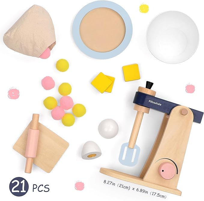 Wooden Stand Mixer Toy for Kids – Pretend Baking Playset with Accessories, Toddler Safe Learning Toy for Early Math & Creativity, Play Kitchen Accessories for Kids Ages 3+