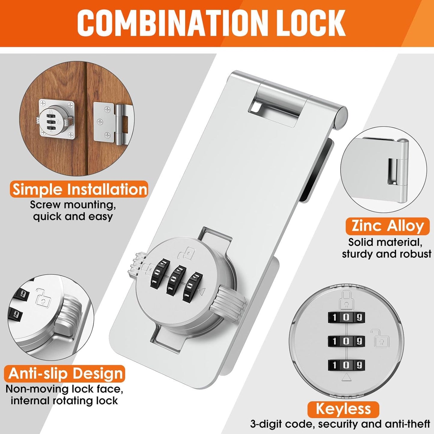 Keyless Cabinet Lock with Combination, Locker Code Lock with 3-Digit Combination, Security Door Lock for Drawers, Lockers, Bifold Doors, Small Doors, Closets, Refrigerators (Silver-1pc)