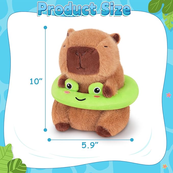 Achwishap Capybara Stuffed Animal,Soft Capybara Plush,Cute Plushies Kawaii Capybara Plush Toys,10” Plush Stuffed Toy with Frog Swimming Circle Plushie Birthday Gifts for Kids Adults