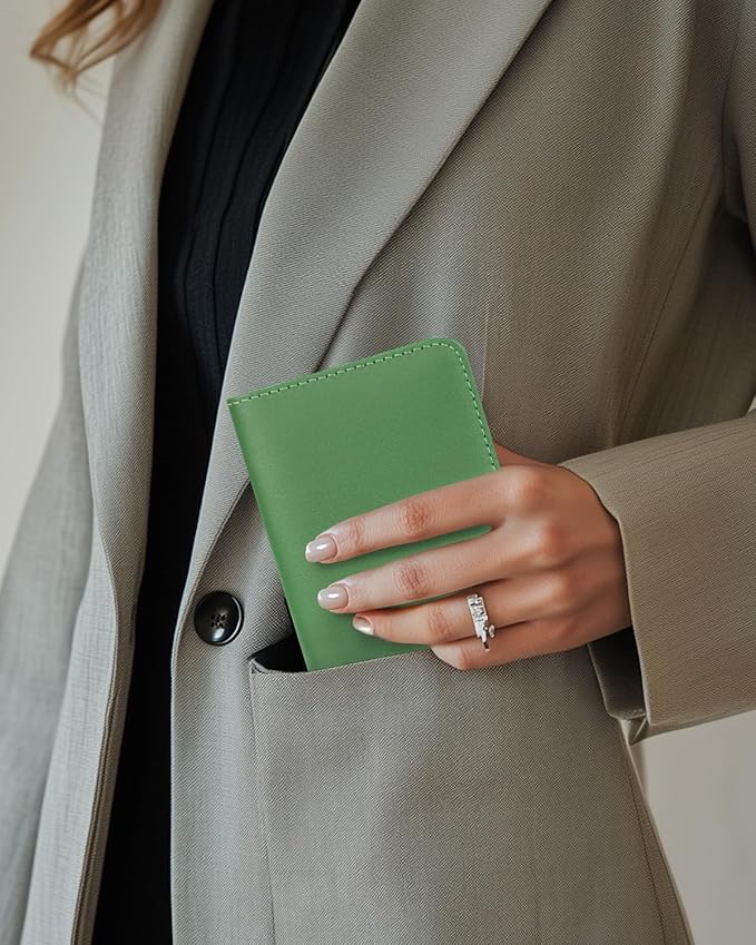 ALLIVE Passport Holder for Travel Women Men,Genuine Leather Passport Cover Wallet,Travel Must Haves Airport Essentials Travel Gifts Green