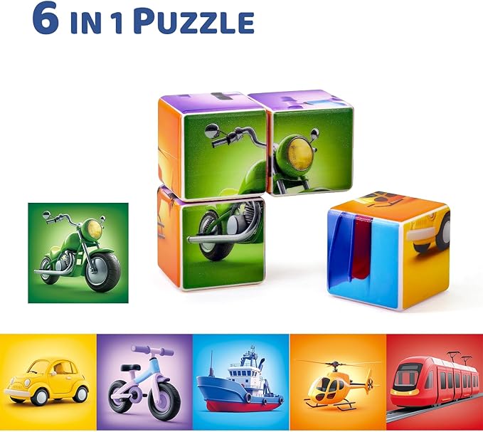 Magnetic Building Blocks Tiles, Large Magnetic 1.65 inch Cubic Puzzle Toys in Vehicles Theme, STEM Montessori Sensory Toys for Toddlers 1-3, Gifts for Girls & Boys