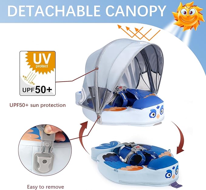 Mambo Baby Floats with Canopy &Tail, Non-Inflatable Baby Swim Float for Pool Add Tail Avoid Flip Swim Trainer Infant Floats for Toddler Boys Girls(B53039WI0009-BB09)