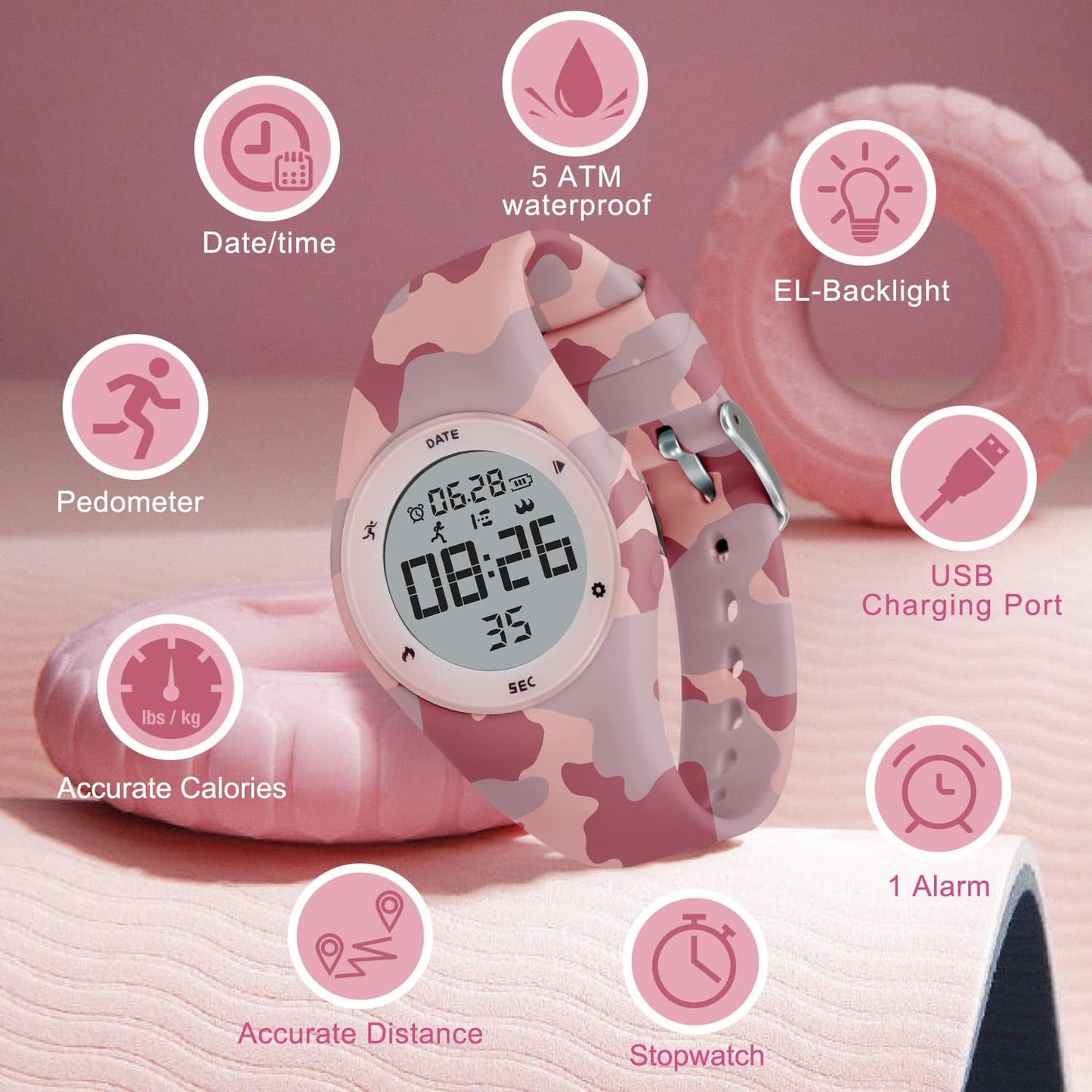 Kids Watches for Girls Boys Digital Sport Watch with Step Counter Pedometer Vibration Alarm Clock, No App Waterproof Fitness Tracker Kids Watch Boys Girls Teens Students Ages 5-16