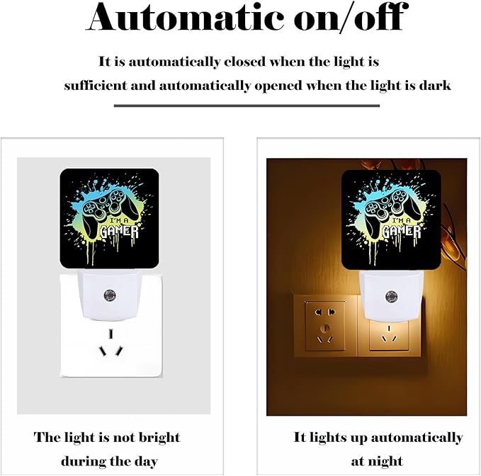 I'm A Gamer Night Light,Plug Into Wall with Dusk to Dawn Light Sensors, Warm Nightlights for Bedroom, Bathroom, Hallway, Kitchen, Gifts Ideal for Boys Girls Women Men