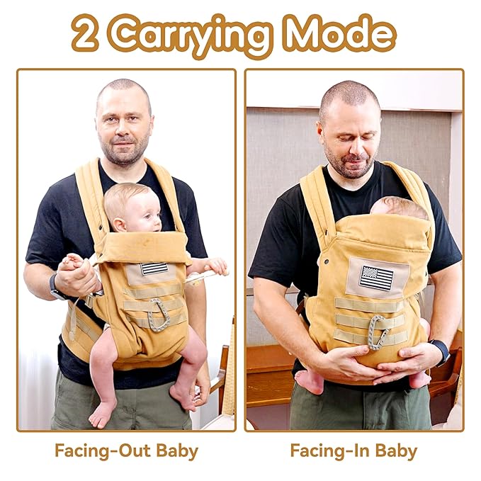 Baby Carrier, Lumbar Support Infant Carrier (0-36M, 8-33 lbs) with Foldable Headrest Carabiners for Big and Tall Parents, Men, Women (Yellow)