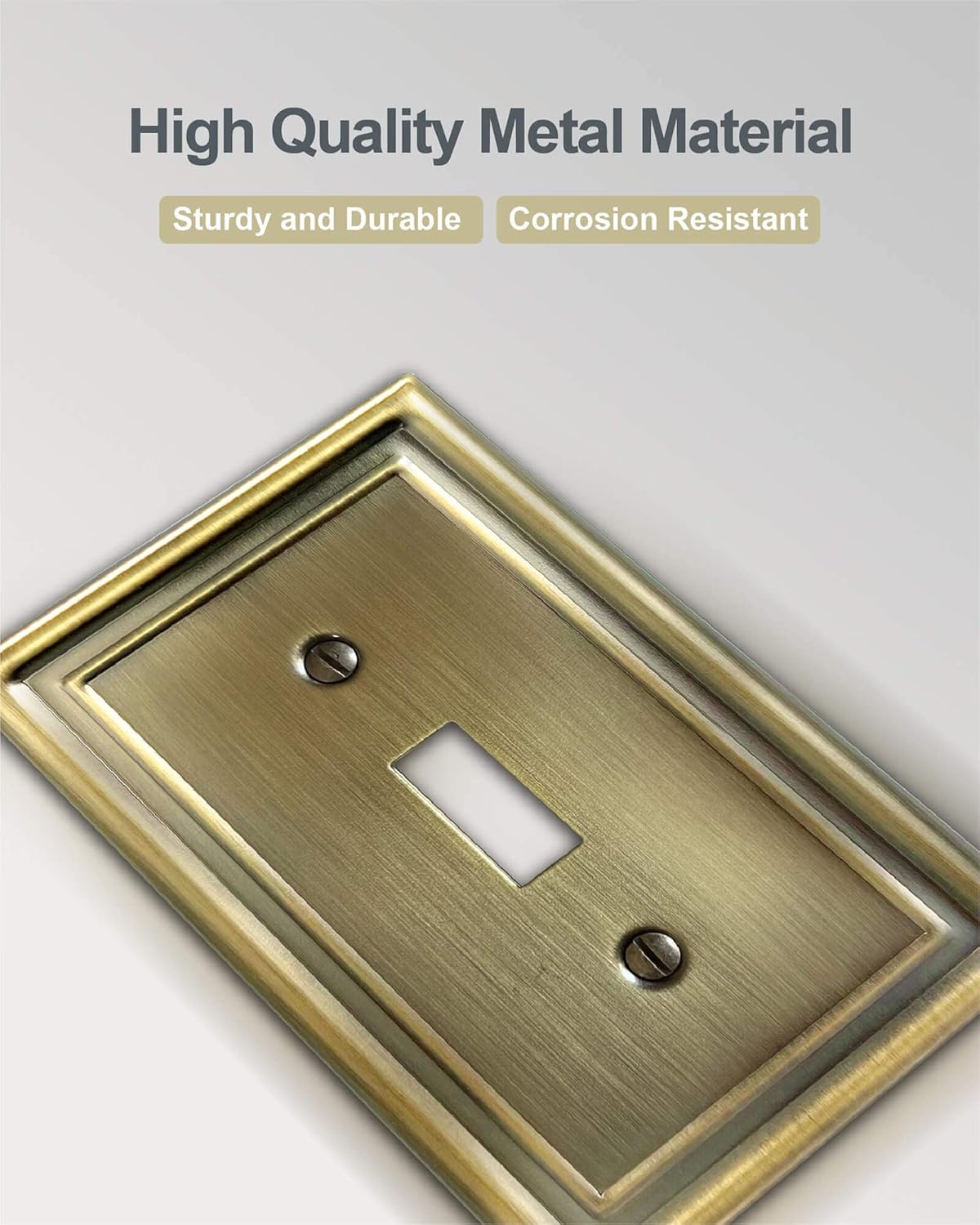 Antique Brass Light Switch Cover, Single Toggle Switch Plate Cover, Durable Metal Wall Plate, 3.15''*4.88'', Midsize, 4 Pack