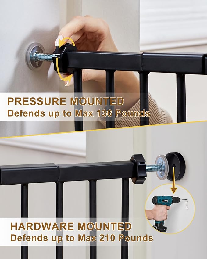 InnoTruth 29-39.6”Baby Gate for Stairs & Doorways,30" Tall Dog Gate for Pets,Dual-Lock Safety and One Hand Opening Design,Pet Gate for Hallways,Outdoors,Wall-Friendly Pressure Mounted, Pure Black