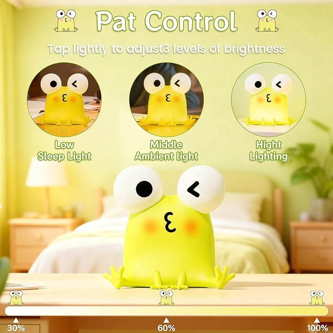 Frog Night Light for Kids, Cute Funny LED Squishy Novelty Animal Silicone Lamp, Dimmable/Timer Nursery Nightlight, Rechargeable Touch Bedside Lamp, Bedroom/Dorm Decor, Baby Boys Girls Gifts